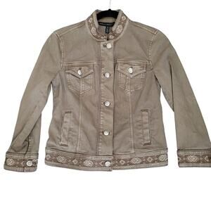 White House Black Market Women Bohemian Jacket 00 Brown Embroidered Southwestern
